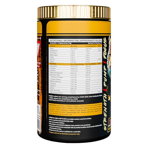 Image of Strong Nation Tiger Fury Pre Workout Powder 360g | High Energy, Pump & Focus Formula | Beta Alanine, L-Citrulline, Creatine & Caffeine | Pre Workout Supplement for Gym Performance (Pineapple)