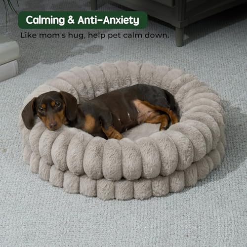 Image of BALANCE Luxury Donut Dog Bed, 24 Inches Round Dog Beds for Small Dogs Washable, Orthopedic Calming Pet Bed for Puppy and Cats with Anti-Slip Bottom (Oatmeal)