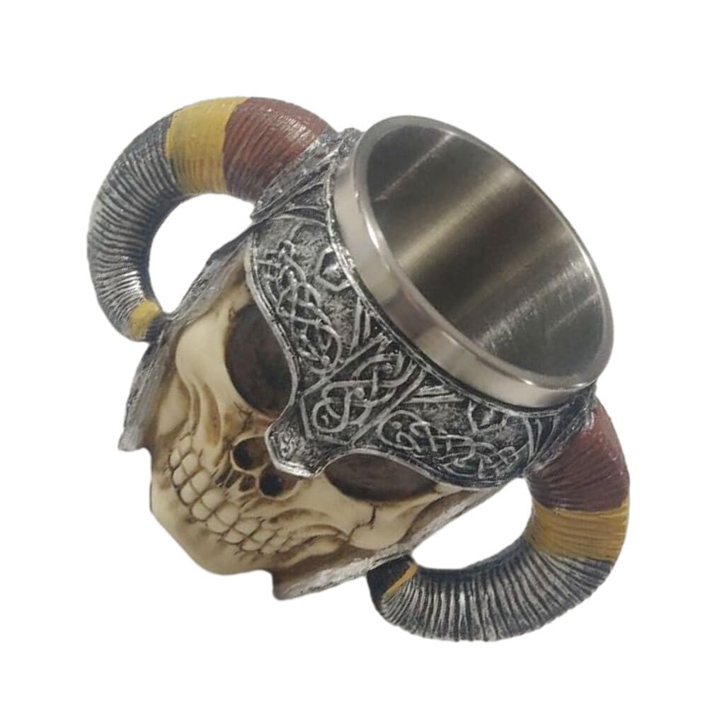 Taza de viaje de calavera resina, tazas cerveza vikingas Retro acero inoxidable, tazas góticas, vasos café, jarras coleccionables decoración del hogar