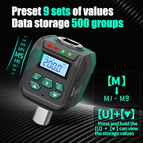 Image of 1 /2-Inch Digital Torque Adapter ±2% Accuracy 7.4-147 ft-lb with Audible Buzzer and LED Indicator, 1 /4 inch 3 /8 inch Socket Adapter Set, for Automotive Repair