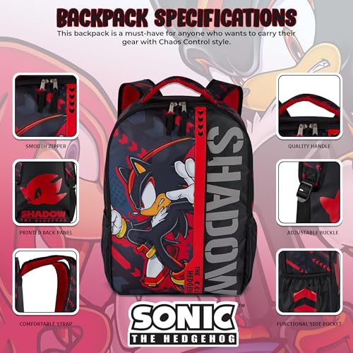 Image of AI ACCESSORY INNOVATIONS Sonic The Hedgehog Backpack for Boys & Girls, Shadow 16 Inch Schoolbag with Reflective Ink, Black