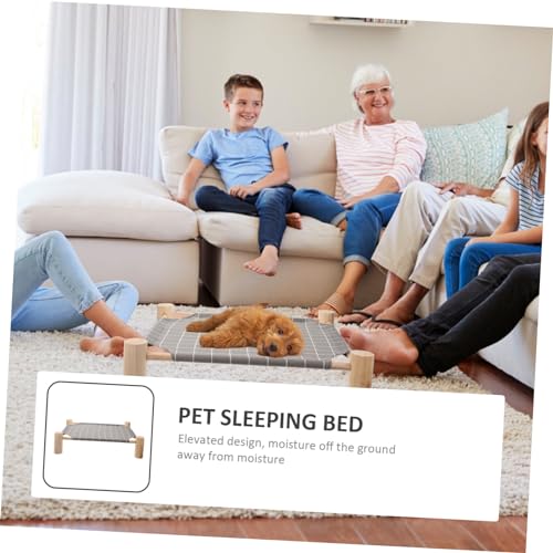 Lit portable surélevé pour animaux de compagnie structure bois coton lin