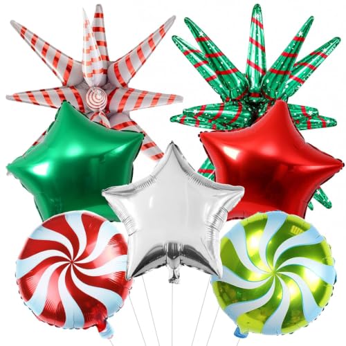 Ballons Noël Rouges Verts Argent Étoile Pinwheel