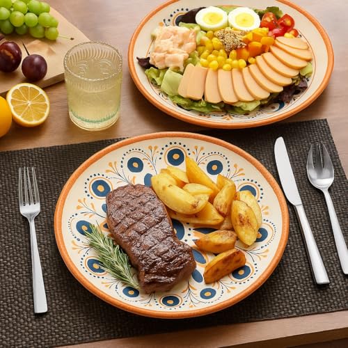 Image of 6-Piece Bohemian Ceramic Dinnerware Set - Microwave & Dishwasher Safe Porcelain Dinner Set - Includes 2 Mandala Plates & 4 Abstract Bowls - Perfect for Gifting & Daily Dining