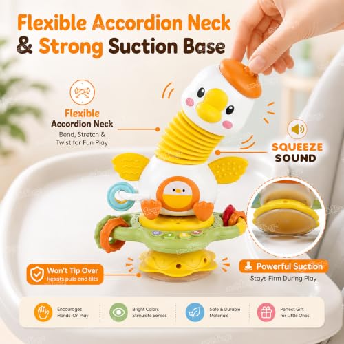 Image of Zest 4 Toyz Musical Learning Duck Toy for Kids | Sleep Song Music | 5in1 Suction ,Spinner, Rattle, Squeeze & Sensory Play | BPA-Free, Safe & Durable | Interactive Learning Toys for 6+ Months Kids