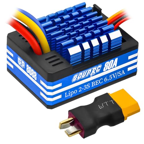 GOUPRC 80A 2S-3S LiPo Metal Brushed ESC Electronic Speed Controller T-plug/XT60 Plugs for 1/10 RC Car RC Boat for Use with 540/550/750 Motors
