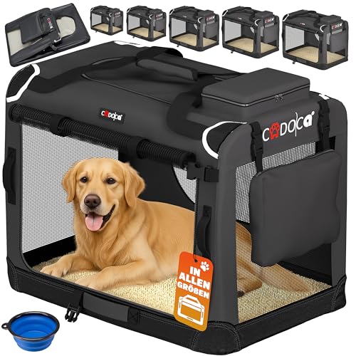 CADOCA® Hundebox faltbar Transportbox XXXL 101x70x70cm robust atmungsaktiv Transporttasche Auto Rückbank Haustiertransportbox Hundetragetasche Anthrazit