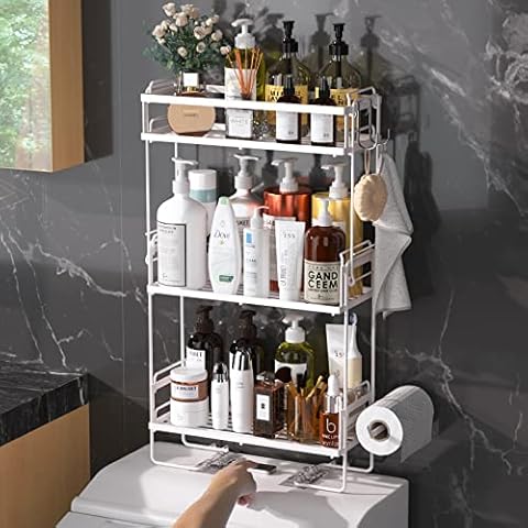 NUTSAAKK Over Toilet Storage Shelf, 3-Tier Above Toilet for Space Saving, Bathroom Organizers and Storage with Non-Trace Adhesive, No Drilling(Upgrade White) Cover