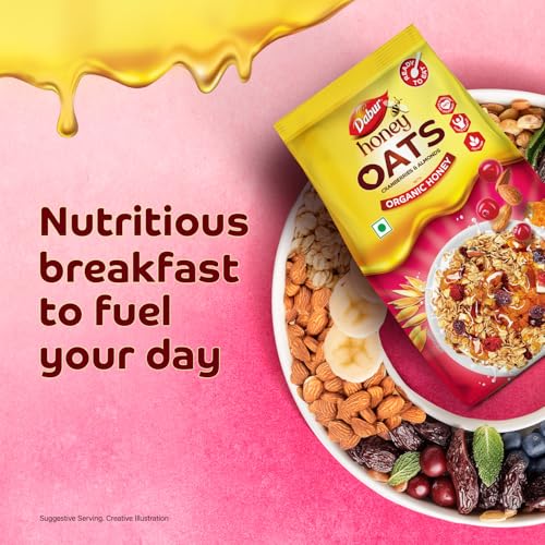 Image of Dabur Honey Oats Cranberries & Almonds with Organic Honey - 500g | Ready to Eat | Helps Reduce Cholesterol | No Artificial Preservatives, Flavours & Colors