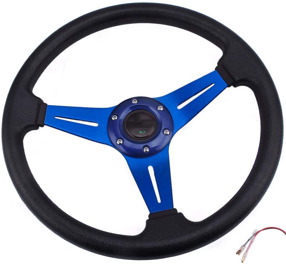 UniV-ersal Racing Steering Wheel Quick Release for Car Sport Drifting Steering Wheel Pu Leather and Aluminum Spokes with Horn Button