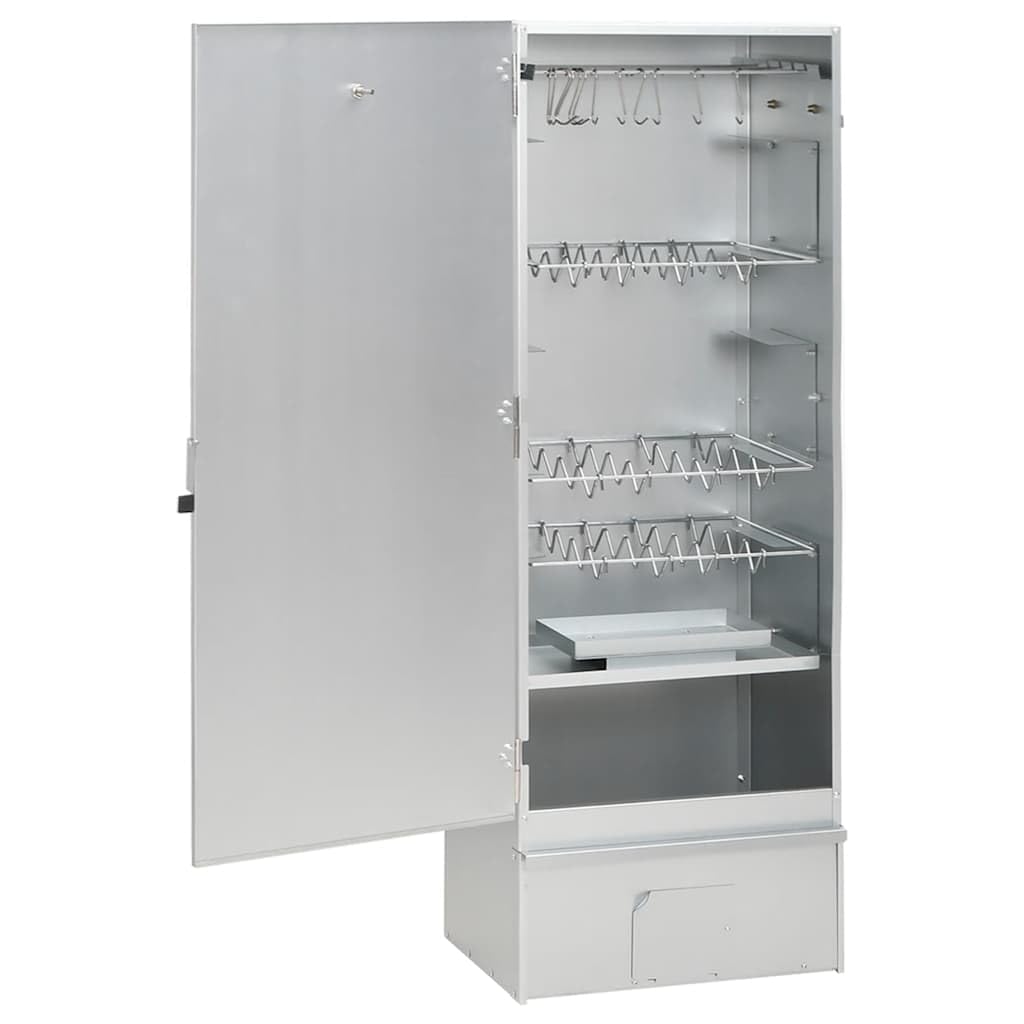 Piec wędzarniczy z generatorem zimnego dymu z ocynkowanej stali, 44,5 x 29 x 110 cm, do użytku na zewnątrz z termometrem, 12 haków S, 3 ruszty, 1 kg wiórów drewnianych