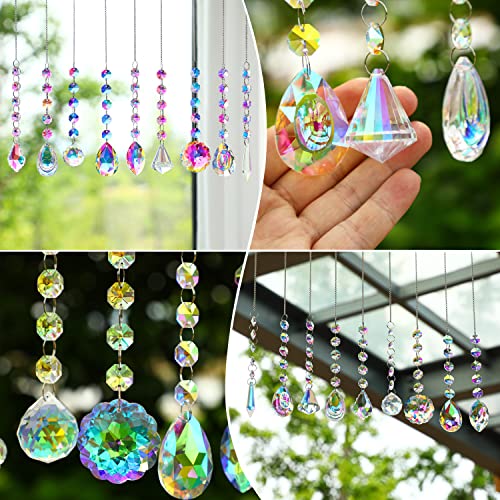 H&D HYALINE & DORA 9 Stück Kristall Regenbogen Sonnenfänger, hängende Glasprismen, Regenbogen Maker, Sonnenfänger für Fenster, bunter Anhänger für Heimdekoration