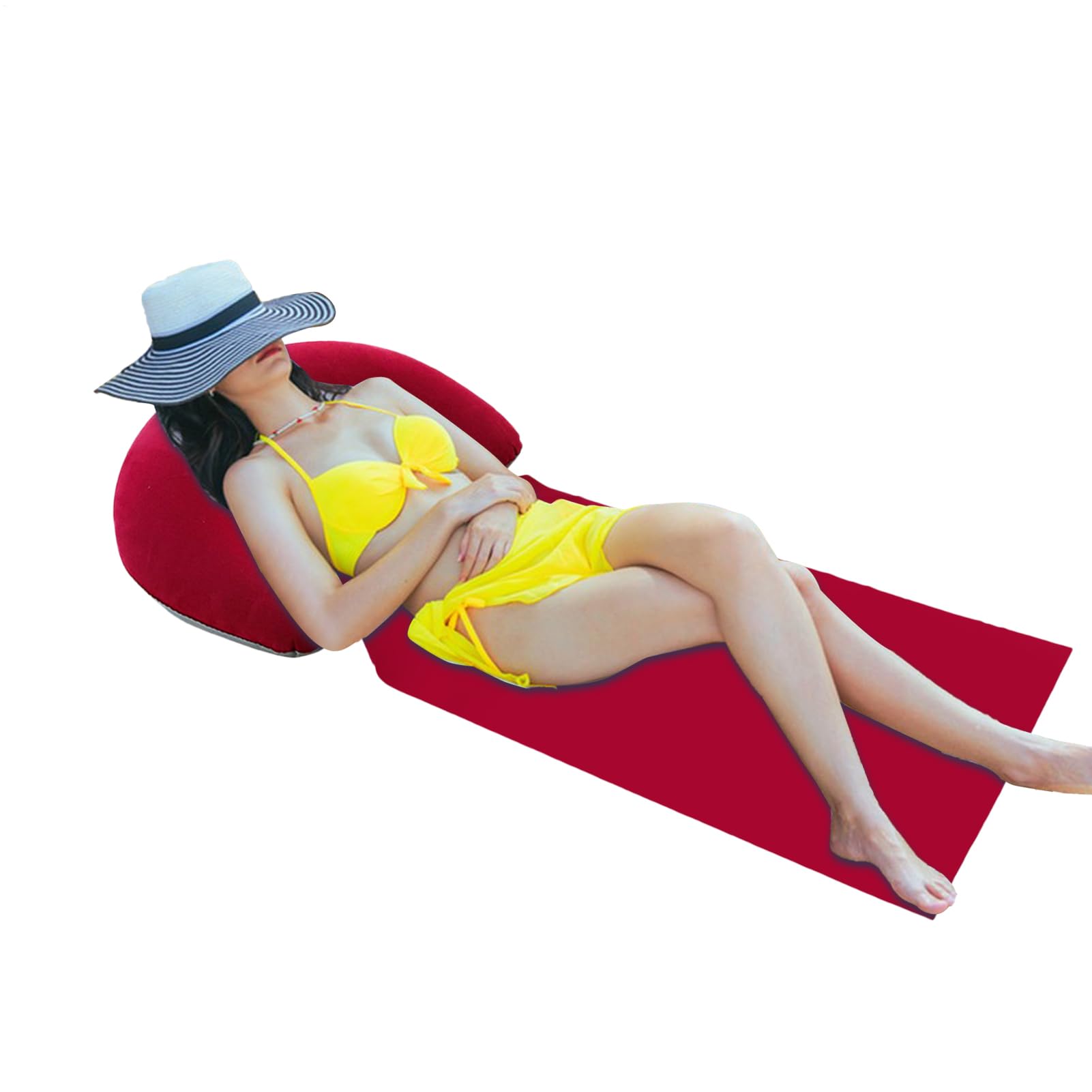 Beach Mat With Inflatable Pillow, Sandproof Lounger, Resting Relaxing Pad Foldable For Family Friends Sun Bathing Tanning 63X27Inch