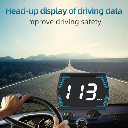 GPS Tacho Auto mit weißem Display & Geschwindigkeitsalarm – Head Up Display Plug & Play, universal für alle Autos inkl. Halterung Km