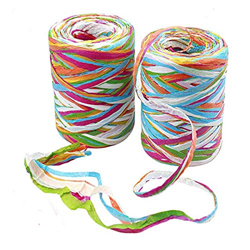 WEONE 2 Rollos Cinta de Rafia de Color de 80 m de Papel de Rafia Cintas de Cinta de Embalaje de Hilo de Embalaje para Envolver, decoración de Arte de Bricolaje Cover