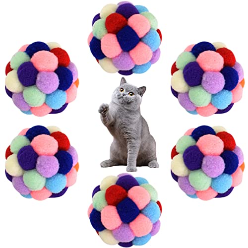 Zimoer 6 Palline per Gatti con Campan Colorato Palline Interattive per Gatti Peluche palla gatto interattiva gatto Palla colorate gatto Palla Peluche--Diametro: 4,5 cm