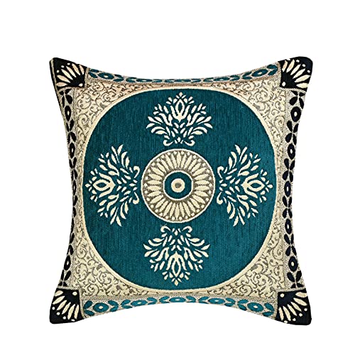 Image of Chenille Cushion Cover for Sofa & Living Room | Soft Decorative Throw Pillow Cover | 40x40 cm Pillow Case for Home, Bedroom & Office Decor (Navy-Sky-1)