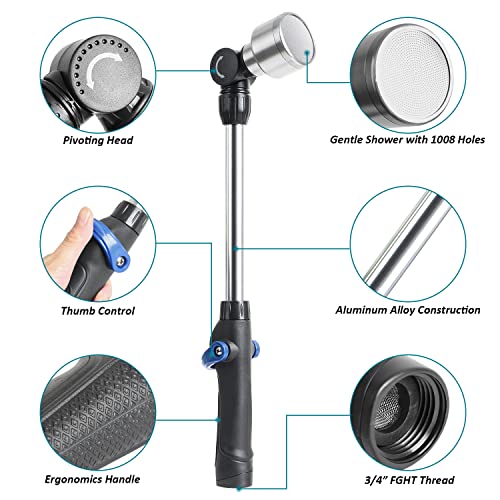 STYDDI Soft Rain Watering Wand with Pivoting Head and Thumb Control, 18" Gentle Classic Rain Wand with 1008Holes Stainless Head, Perfect for Hanging Baskets, Planters, Greenhouses and Seedbed - Image 4
