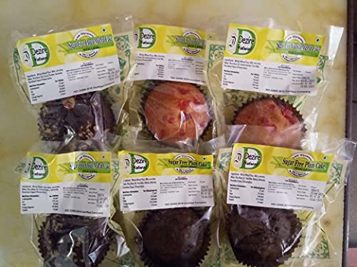 Image of Dezire Natural Sugar-Free Assorted Eggless Cup Cakes & Muffins | Plum, Vanilla & Chocolate | Mixed Combo Pack of 6