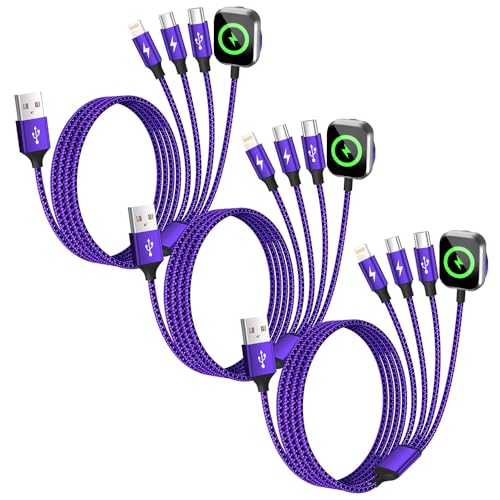 Image of Travel Essentials 4in1 Multi Charging Cable for iPhone Watch Charger,USB A to Dual Type C /IP /iWatch Charger Travel Chargers for Multiple Devices Compatible with iWatch Series&iPhone 17-12 3Packs, 5FT
