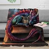 NAOFEKUID 3D Gedruckte Fantasie Drachen Katze Decke Mikrofaser Weich Heimdekor Wohnzimmer Drachen Katze Tagesdecke Sofa Bett 50x60(127x152cm)