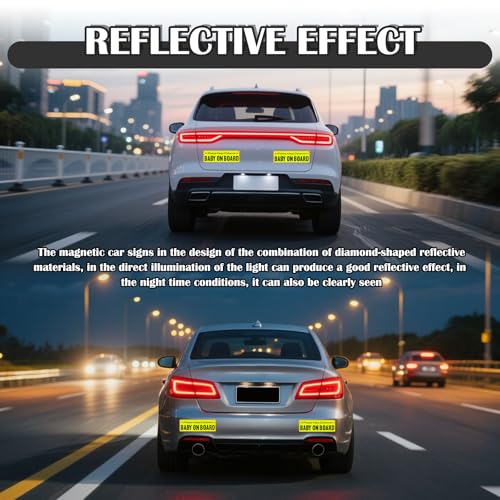 Image of 2PCS Baby on Board Magnet for Car,Reflective Baby on Board Sticker Magnet as Warning Sign to Others,Eye-catching Babies on Boards Signs for Car Magnets Cars Accessories