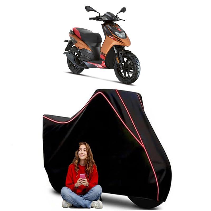 Image of SR Motard 50 Scooty Bike Cover Water Resistant Outdoor Use Universal Fit Scooters Motorcycles Heavy Duty UV Protection Dust Rain Scratch Resistant Elastic Bottom Black Blue Piping