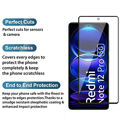 Image of Tempered Glass Screen Protector Compatible for Redmi Note 12 Pro 5G with Edge to Edge Coverage and Easy Installation Kit, Pack of 1, Black