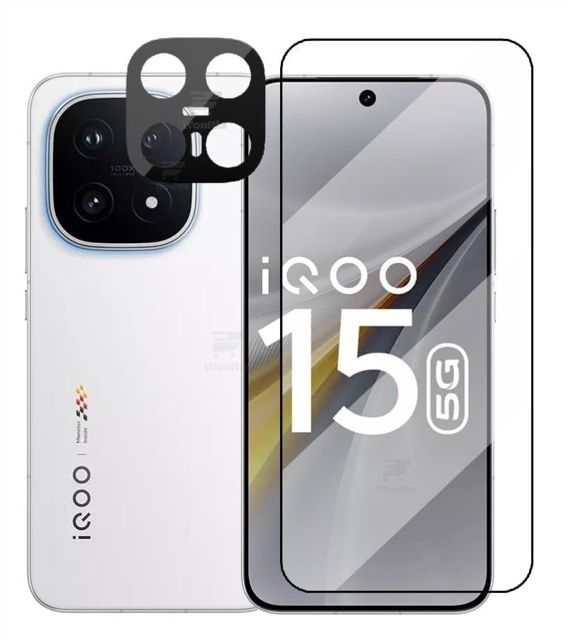 Image of WonRia 1+1 Pack - Tempered Glass for iQOO 15 5G with 3D Camera Glass Protector 9H Hardness Screen Guard Protector - (Pack of 2)