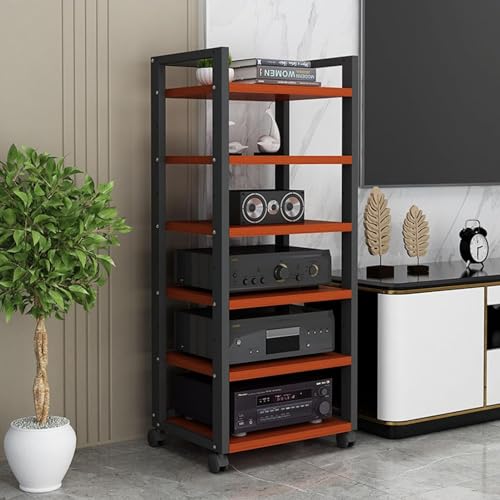 XingLi 6-Tier Audio Rack Mount Steel & Solid Wood Cabinet, AV Media Stand with Adjustable Height Shelves, Audio Rack Tower Perfect for/Xbox/ PS5/ Switch/Game Consoles(A)