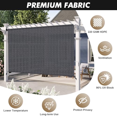 Image of Artpuch Custom Size Patio Shades Roll Up Outdoor Roller Shade, Cordless Exterior Roller Blinds Cloth for Porch Pergola Gazebo, Blue Gray