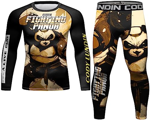 Red Plume Men’s Workout Compression Long Sleeve Shirts & Base Layer Pants Set Fitness Running Suits Sports Top & Bottom Sets