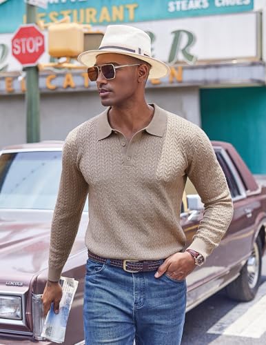 COOFANDY Men's Knit Polo Sweater Long Sleeve Quarter Button Polo Shirts Casual Ribbed Collared Shirt Golf Pullover Sweaters3