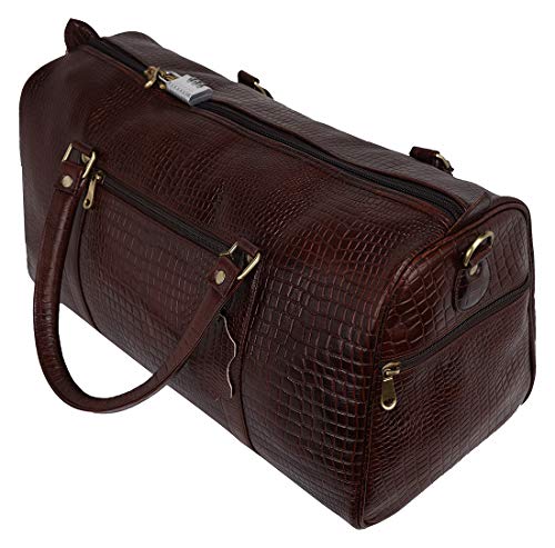Image of RICHSIGN Leather Accessories 24 litres Duffle Bags for Men Travel (Brown-2)(Weight-1 KG /1000 GR)(Dimension = H- 12 x L- 20 x W- 8 Inch)