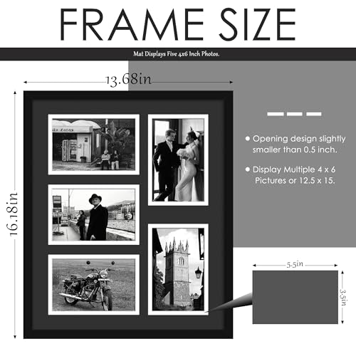 Image of DUENPY 12.5x15 Collage Picture Frame, 4x6 Collage Picture Frame, Displays Five 4x6 inch Photos, Wall Decor Wall Hanging or Tabletop, Black Mat.