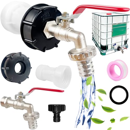 IBC Tank Zubehör, IBC Container Zubehör Inkl. IBC Auslaufhahn 3/4 Zoll, IBC Adapter Kappe 3/4' Innengewinde, IBC Adapter S60x6 Verlängerung Distanzstück, 1000L Wassertank Zubehör für Regentonne