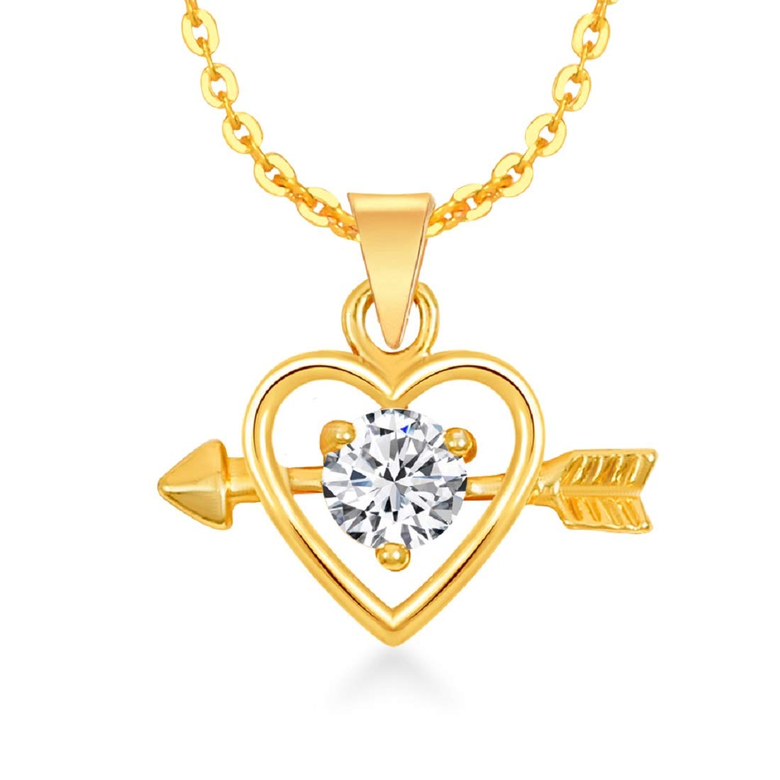Kanak JewelsSolitaire Valentine Pendant for girls women girlfriend Necklace Diamond Pendants with Chain Jewellery set for women Cubic Zirconia Alloy Gold Pendant KJPG466