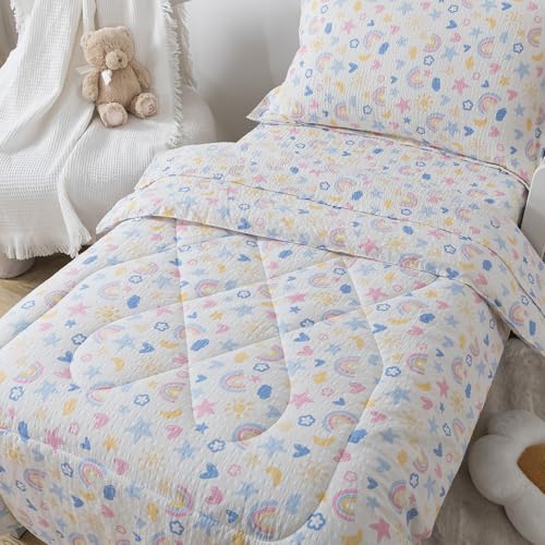 Image of Caressma Rainbow Star Toddler Bedding Set 4 Pieces Kids Comforter Set