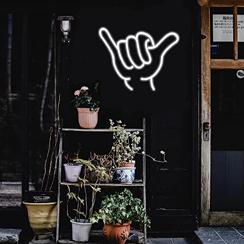 Image of Neon Signs Shaka Hand Gesture Hang Hand Symbol LED Light for Wall Decor Aloha Hawaiian Greeting Lamp inch15.7x12.4 inch for Home Bedroom Restaurants Retail Shops Bar Party(White)