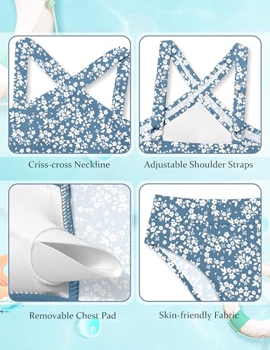 Image of Girls Swimsuits 2 Piece Bikinis Set Colorblock Bathing Suits Criss Cross Strap Girls' Swimwear