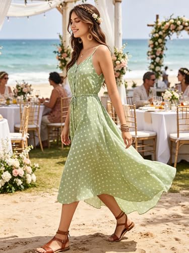 Image of BROVAVE Women's 2026 Summer Casual Boho Sundress Spaghetti Strap Midi Dress