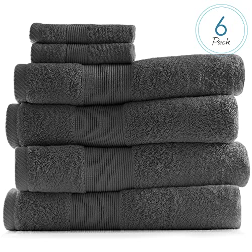 Image of Hearth & Harbor Bath Towels for Bathroom - 100% Ring Spun Cotton Luxury Bathroom Towels - Ultra Soft & Highly Absorbent, Bath Towels Set of 6 - Dark Gray