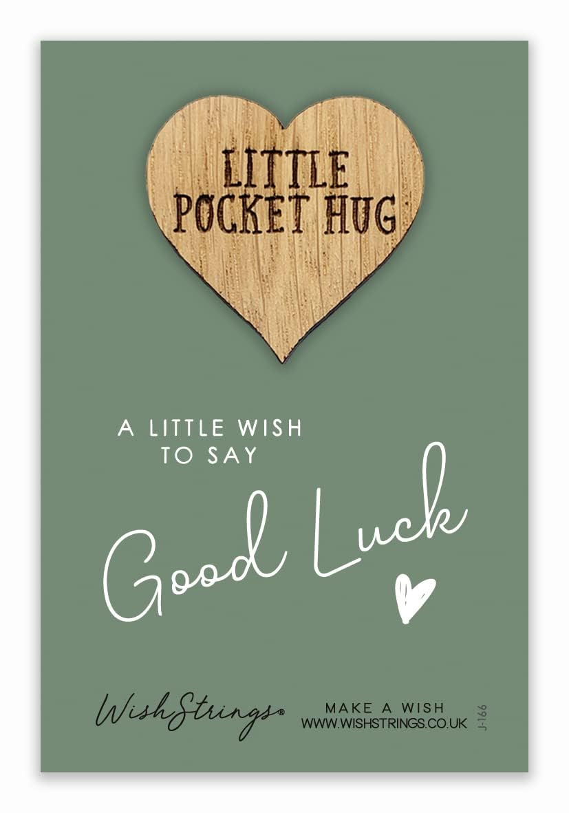 WishStrings Good Luck Gift – Pocket Hug Wooden Heart Keepsake | Handmade Letterbox Gift for Exams, New Jobs & New Beginnings