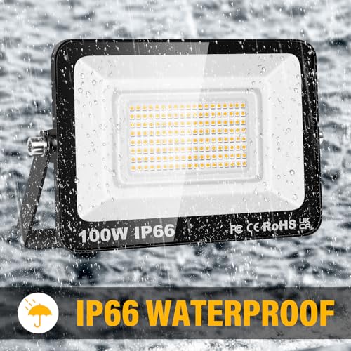 Willpower 2pcs Outdoor LED Floodlights 100W 10000LM LED Security Lights IP66 Waterproof 175V-265V Daylight Warm White 3000K Wall Light for Garden Garage Back Door Yard Lawn Court Patio - Image 4