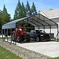 Xilingol Metal Carport, Heavy Duty Carport Canopy with Galvanized Steel Frame and Roof, Outdoor Storage Shed, Car Tent Garage Shelter for Pickup, Truck, Boat and Tractor, Grey (20x20 FT Black)