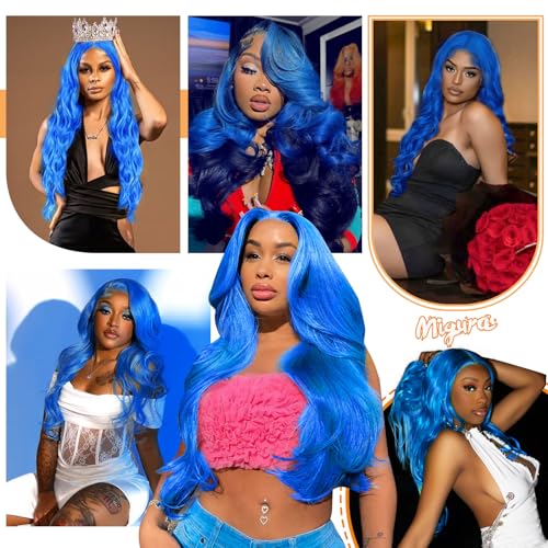Blue Lace Front Wig Human Hair Pre Plucked Blue Body Wave 200 Density 13X4 HD Lace Front Wigs Human Hair Blue Wig Human Hair Color Lace Frontal Wigs for Women 24 Inch