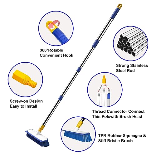 Image of ITTAR 55 inch Extendable Floor Scrub Brush, 12 inch Wide Heavy-Duty 2-in-1 Scrub & Squeegee Deck Brush for Tile Grout Shower Floor, Kitchen, Restaurant, Patio & Garage Cleaning