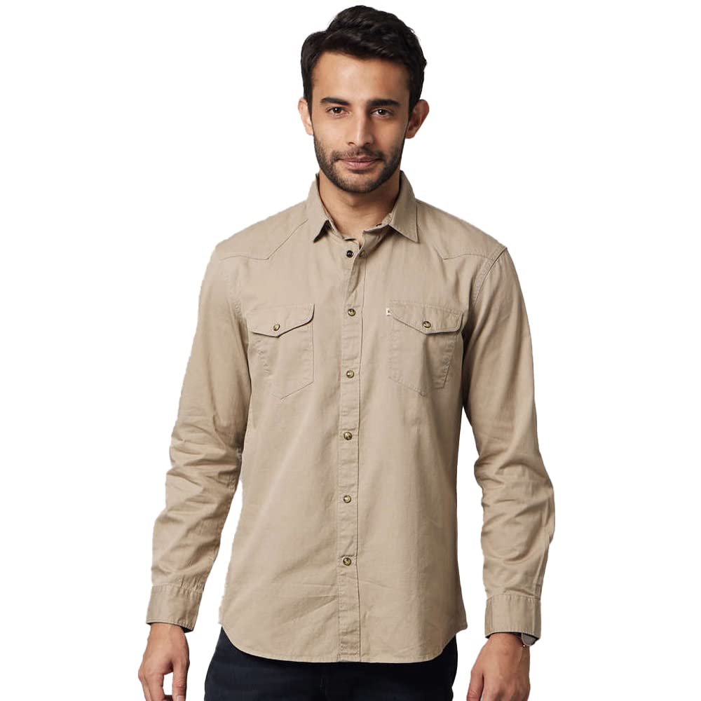 Celio Mens Solid Brown Long Sleeve shirt