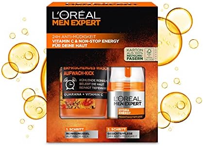 L'Oréal Men Expert Gift Set for Men with Wash Gel and 24-Hour Moisturiser with Guarana and Vitamin C, Hydra Energy Care Set, 1 x 150 ml - Image 4