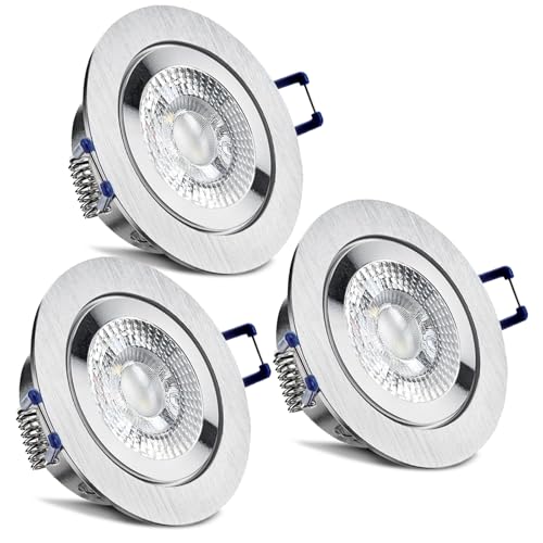 trendlights24 Mare IP44 Bad LED Einbaustrahler 230V Aluminium rund 3 Stufen dimmbar ultra flach 35 mm 3er Set 5W Neutralweiß für Feuchtraum